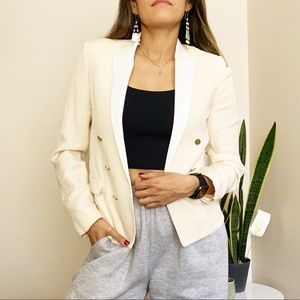Mango Fitted Gold Button Cream Suit Blazer